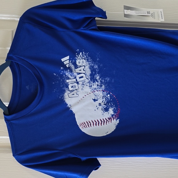 ADIDAS BRAND SIGNATURE BOYS BLUE SHORT SLEEVE BASEBALL TEE SIZE MEDIUM - Picture 2 of 16